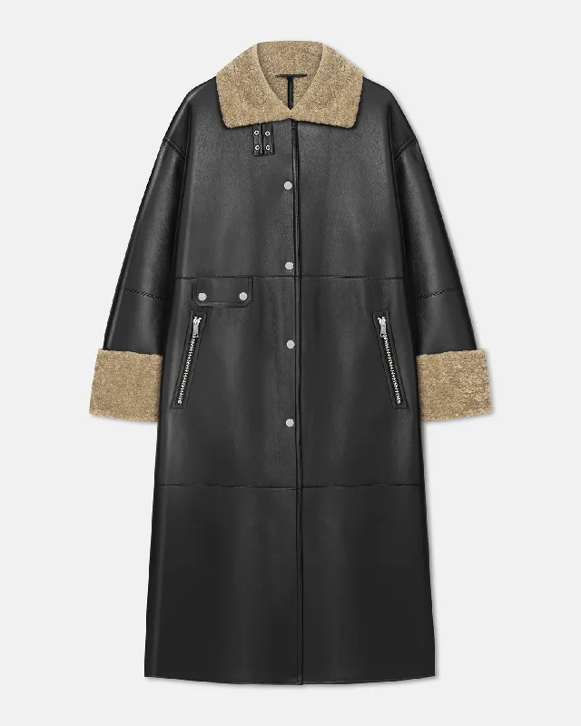 retro coatLiesel - Bonded Shearling Coat - Cornstalk/Black