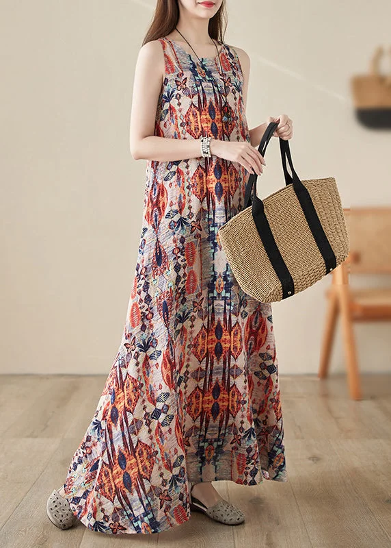 party dressBoho Orange Print Cozy Long Dresses Sleeveless