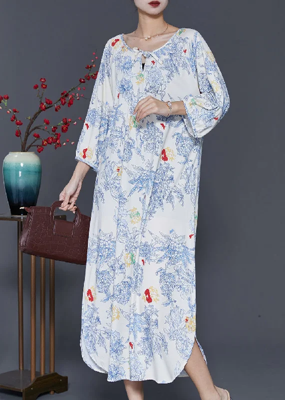 denim dressFine White Oversized Print Cotton Maxi Dress Spring