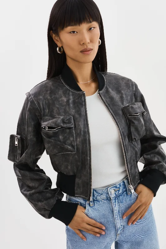 sleek trench coatXAIA | Faux Leather Convertible Bomber Jacket