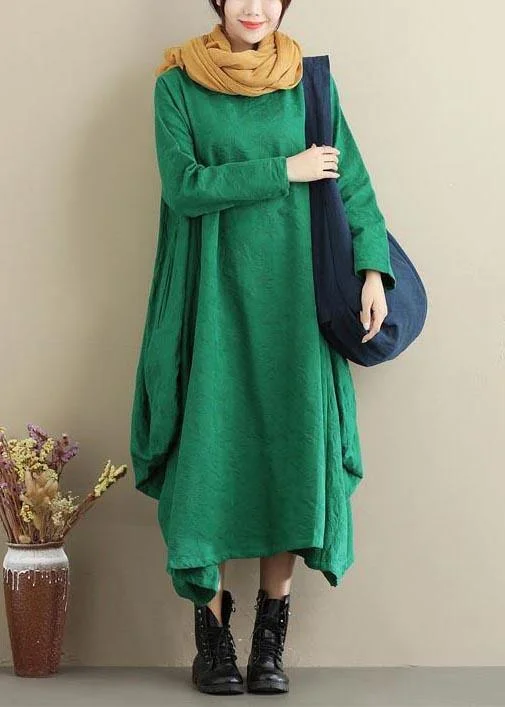 elegant evening dressVivid O Neck Asymmetric Spring Dress Sewing Green Jacquard Maxi Dresses