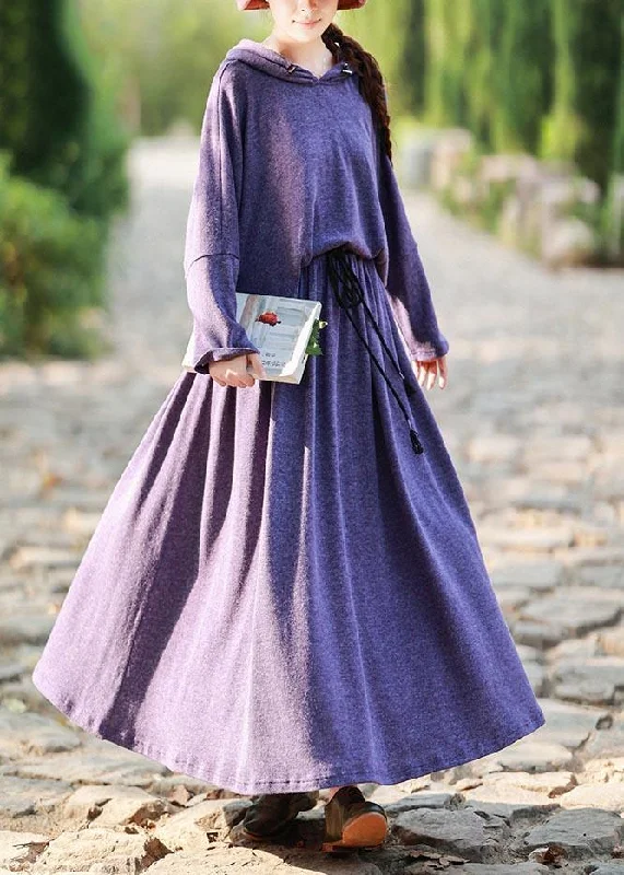 cocktail dressKnitted Skirt New Long Sleeve Knitted Sweater Purple Suit For Women