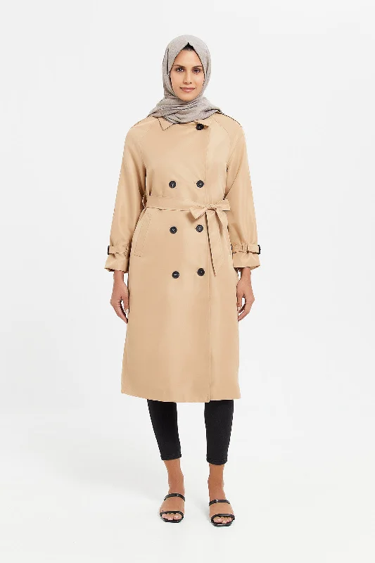 Women Beige Belted Trench Coat