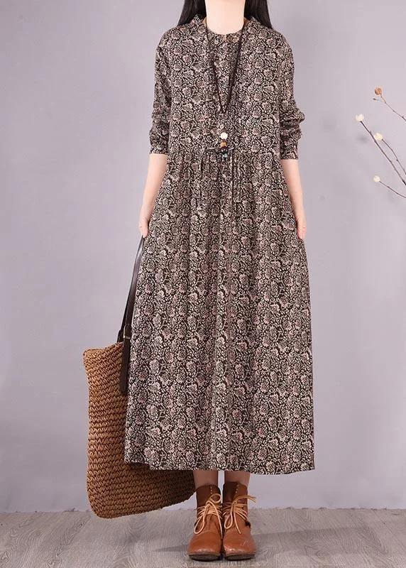 textured dressOrganic O Neck Pockets Spring Tunics Shape Black Print Long Dress