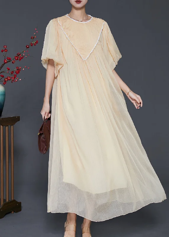 floral dressArt Light Yellow Exra Large Hem Nail Bead Chiffon Robe Dresses Summer