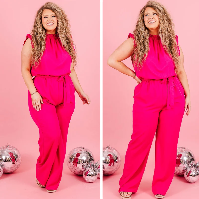 chic wrap dressHold Your Crown High Jumpsuit, Fuchsia