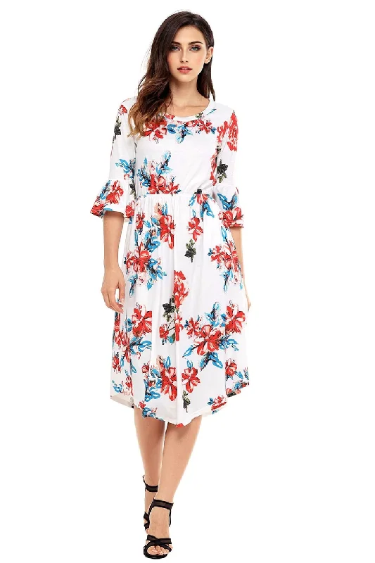 layered dressJuliaFashion-Find Me Floral Print Bell Sleeve Midi Dress