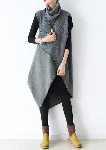 lace dressNew style loose literary thick knitted stitching woolen gray dress outer two-piece suit