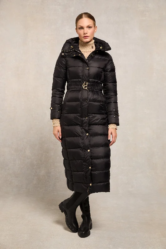 relaxed winter jacketThe Arosa Longline Coat (Black)