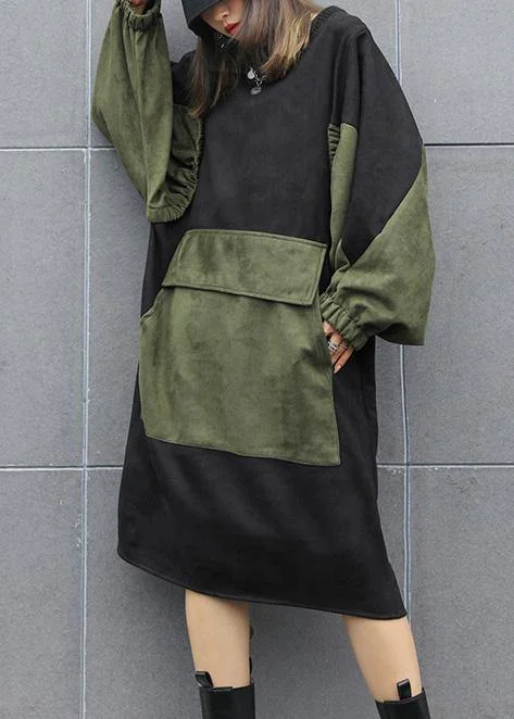 casual slip dressModern black clothes Women o neck patchwork loose fall Dress