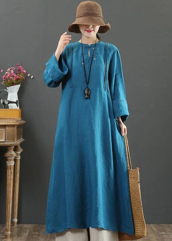 spaghetti strap dressWomen  Stand Collar Pockets Spring Clothes Women Work Navy Long Dress