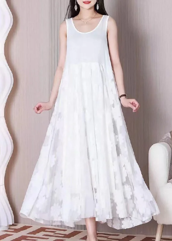 formal dressWhite Tulle Patchwork Cotton Dresses O Neck Summer