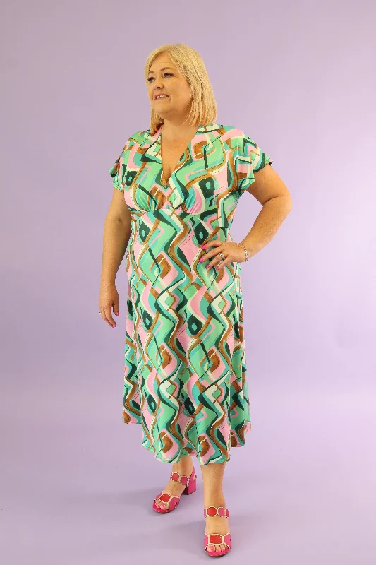 satin dressMaggie Dress in Green Geo Print