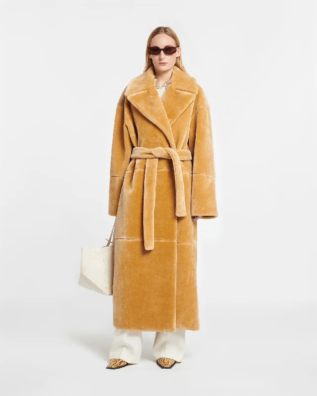 stylish raincoatCarian - Faux Fur Trench Coat - Biscuit