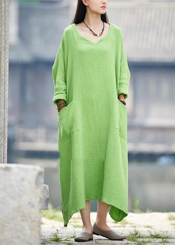 comfy dressVintage Green V Neck Dress Patchwork Batwing Sleeve Spring Dresses