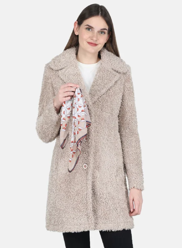 winter coatWomen Beige Solid Coat