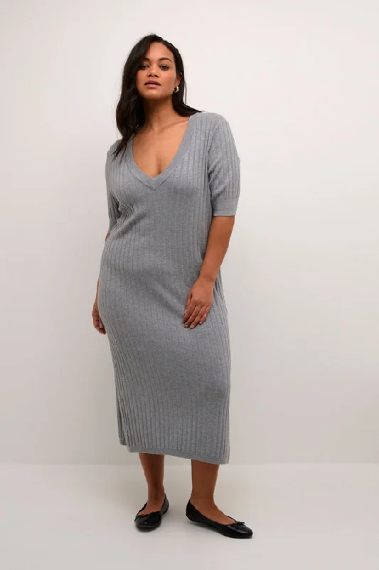 satin midi dressKaffe Curve Lona Knit Dress in Grey