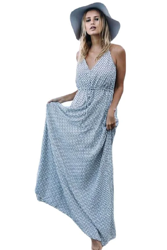 mini dressJuliaFashion-Fish Net Allover Printed Plunging Neck Maxi Dress