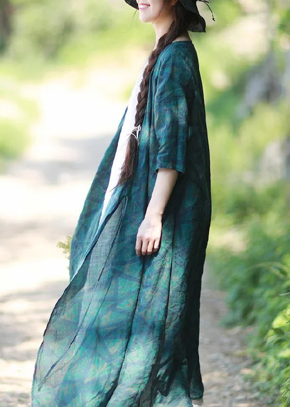 casual evening dressNatural V Neck Spring Quilting Clothes Blue Green Print Long Dresses