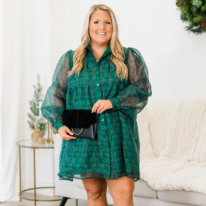 casual shift dressI'm So Plaid You're Mine Dress, Green