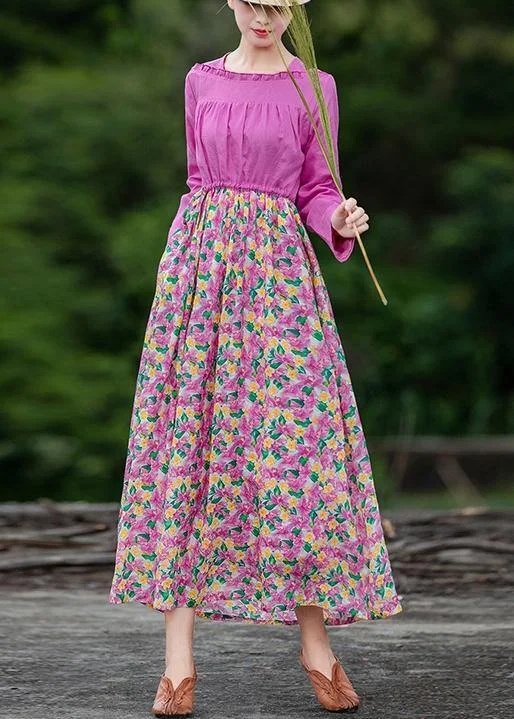 draped dressOrganic pink print Long dress patchwork Dresses spring Dresses