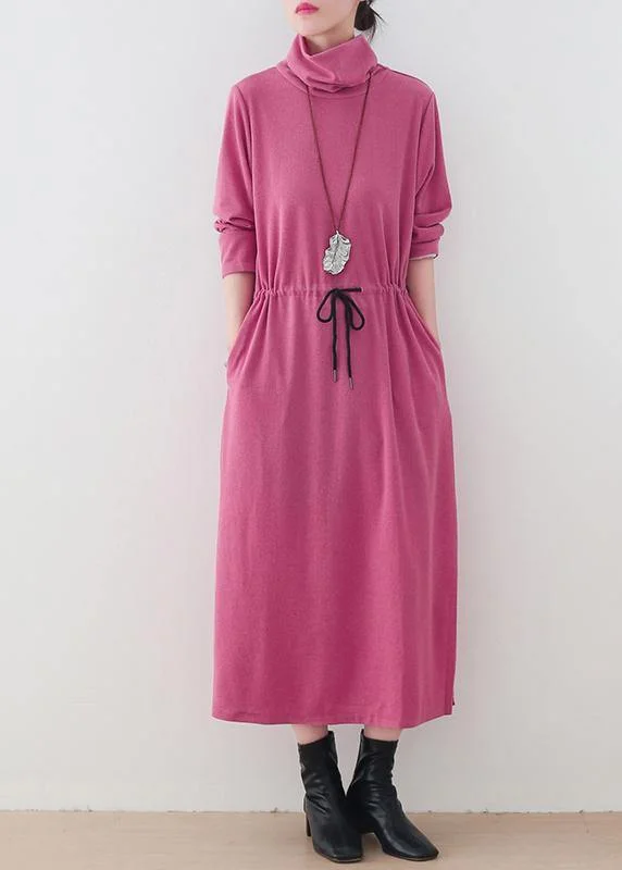 chic shift dressModern high neck drawstring dresses Tutorials pink loose Dresses