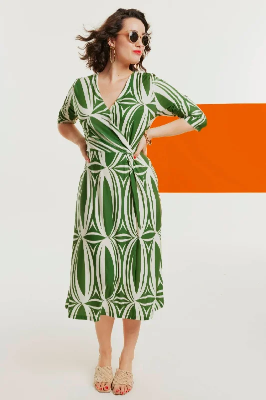 pleated maxi dressUlla Popken Faux Wrap Dress in Green