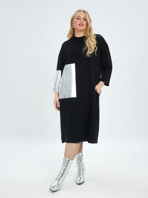 trendy mini dressMat Black and Silver Midi Dress