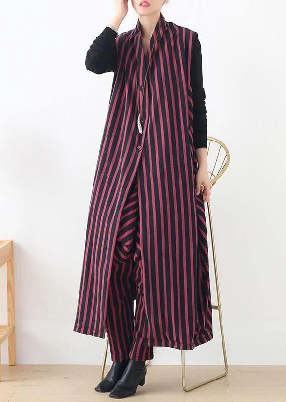 sophisticated dress2024 autumn and winter  leisure long red striped Vest waist pants suit