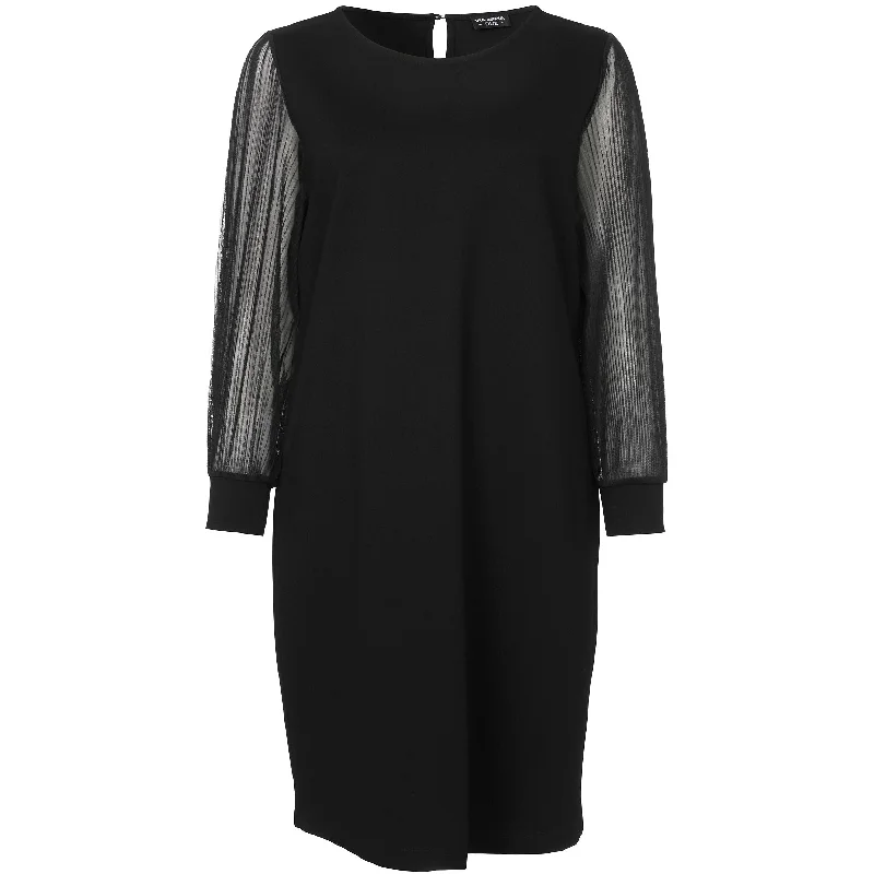 pleated dressVia Appia Due Black Dress with Sheer Sleeves