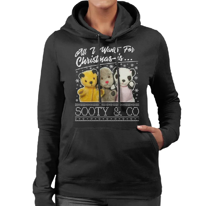 classic pullover hoodieSooty Christmas All I Want For Christmas Is Sooty And Co Women's Hooded Sweatshirt