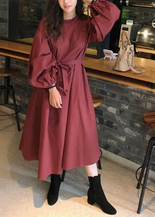 chic wrap dressBeautiful o neck Batwing Sleeve cotton spring Tunics Photography red long Dresses