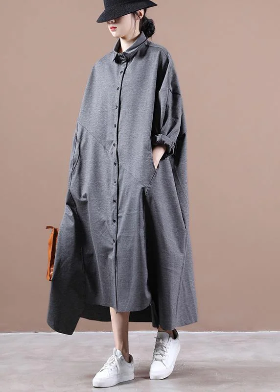 off-the-shoulder dressItalian gray dresses lapel asymmetric loose spring Dress