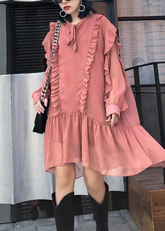 flowy maxi dressWomen Ruffles long sleeve spring pink Dress