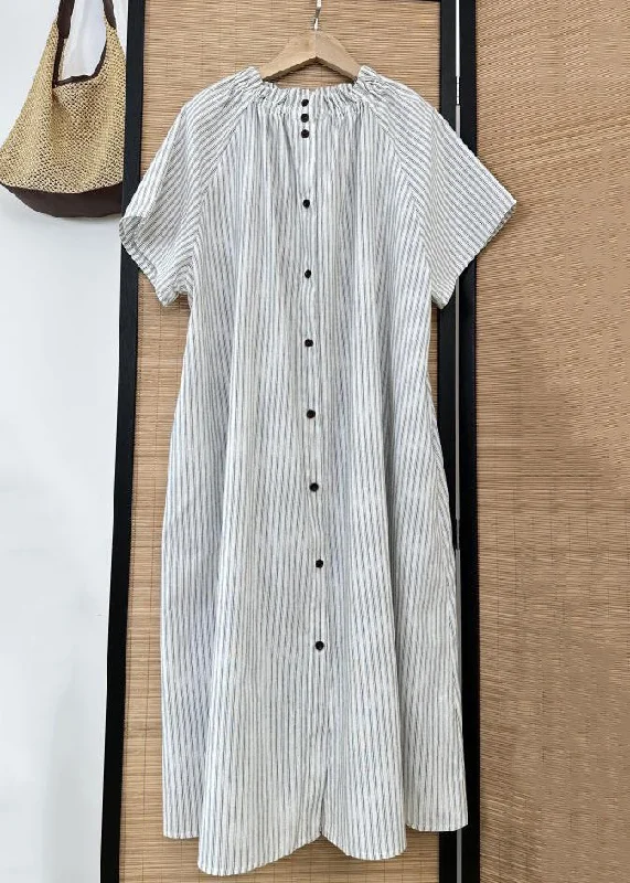 structured dressLoose Striped Ruffled Button Cotton Shirt Dress Summer