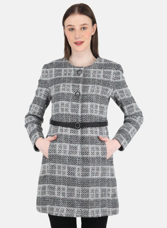 fitted trench coatWomen Black Check Coat