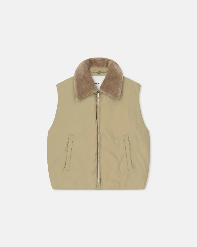 insulated trench coatMexim - Faux Fur and Tech Nylon Vest - Sage/ Beige