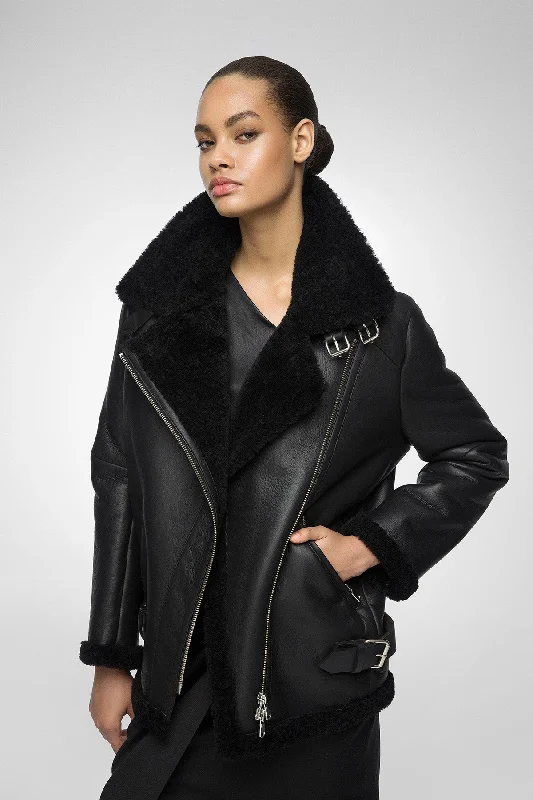 relaxed fit coatHarper - Black Shearling Coat