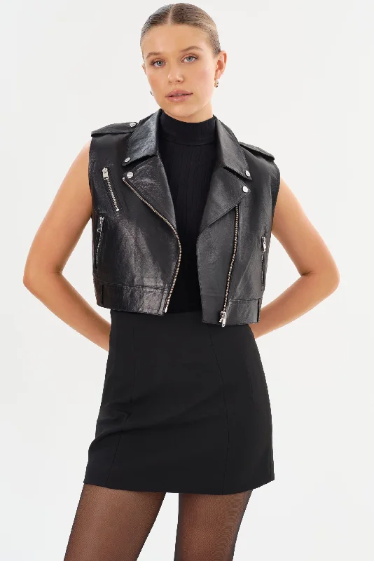 lightweight winter coatAMALIA | Leather Biker Vest