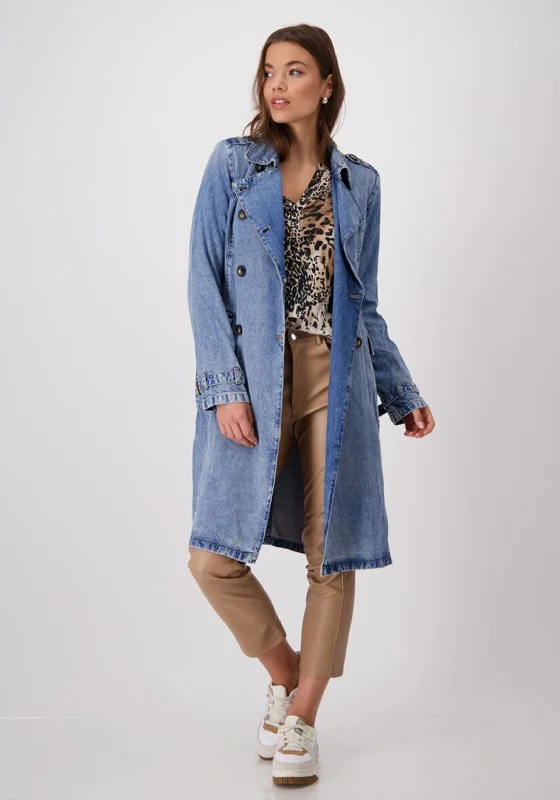 Monari Denim Belted Trench Coat, Blue