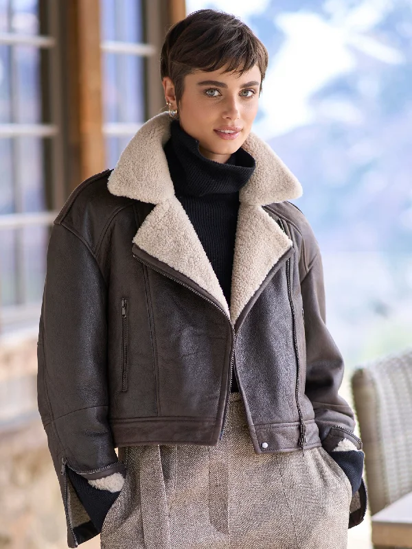 trendy puffer coatShearling Moto Jacket