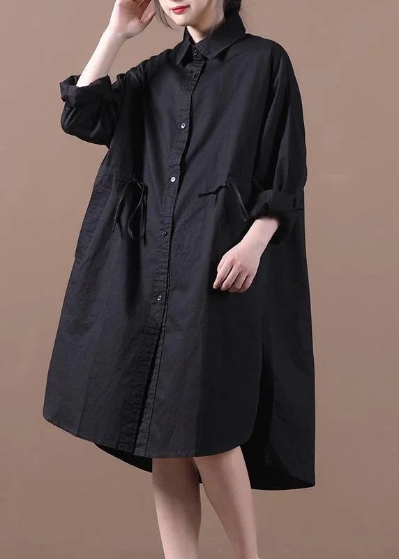 relaxed fit dressFrench lapel drawstring spring Wardrobes Neckline black Dress