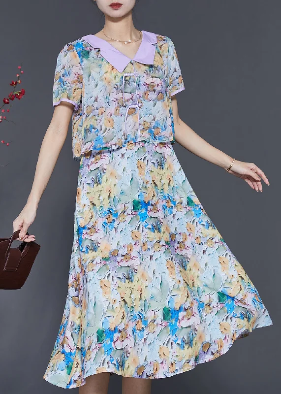 fitted cocktail dressPurple Patchwork Chiffon Vacation Dresses Print Summer