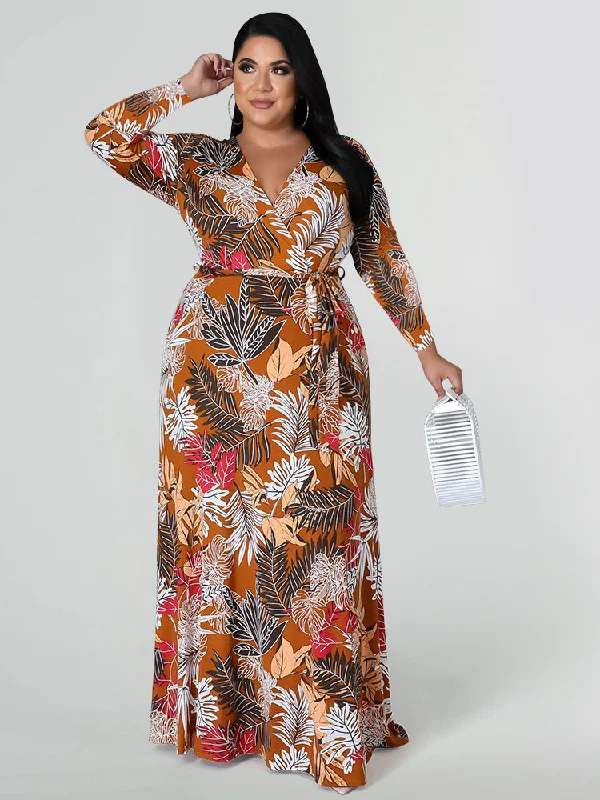 floral wrap dressBoho Print Long Sleeve Wrap Dress