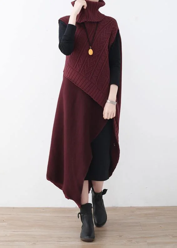 sleeveless dress2024 Fall original loose red thick knitted stitching woolen two-piece suit