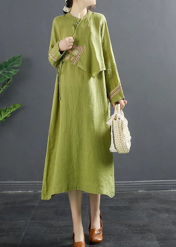 long-sleeve floral dressDIY Patchwork Lnspiration Green Embroidery Maxi Dress