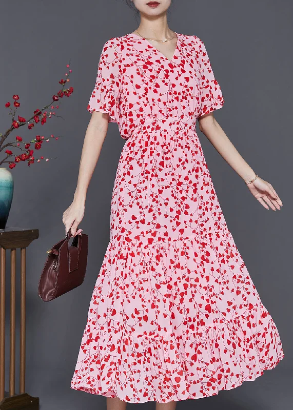 form-fitting dressArt Red Print Exra Large Hem Chiffon Dresses Summer