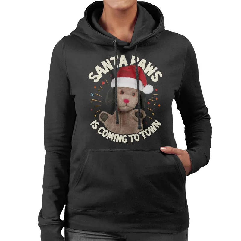 zippered hoodieSooty Christmas Sweep Santa Paws Is Coming To Town Women's Hooded Sweatshirt