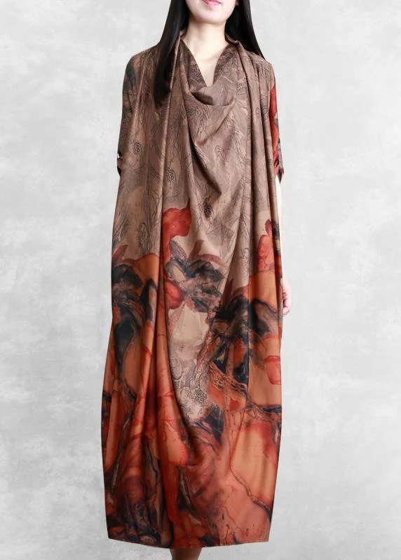 layered dressItalian Chocolate Print Clothes Women Asymmetric A Line Dress