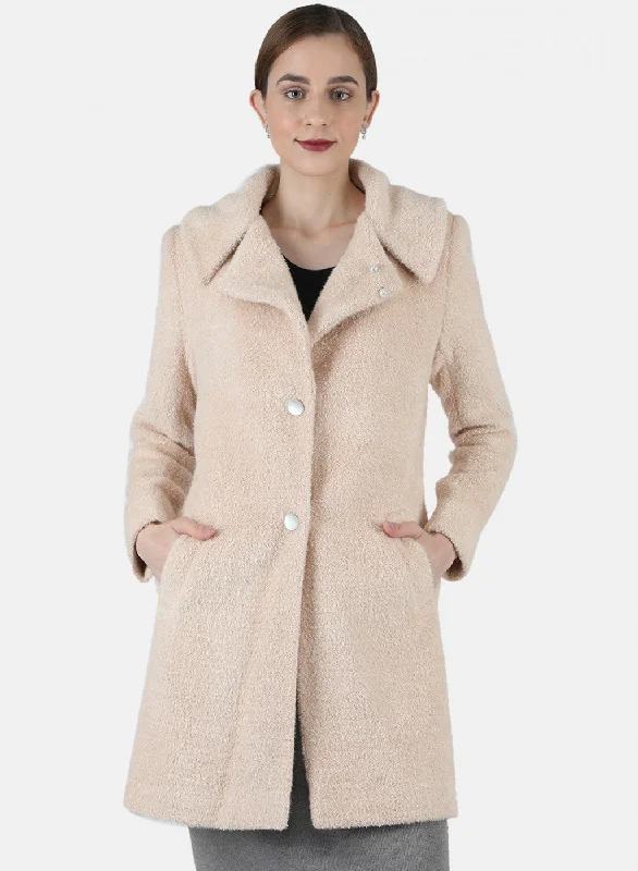 high-quality coatWomen Beige Solid Coat